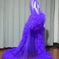 Women Dressing Gown Perspective Sheer Long Tulle Robe Puffy Pregnancy Maternity Dress for Baby Shower Nightgown Sleepwear Custom