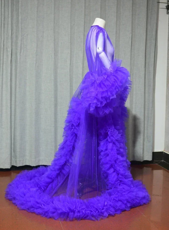 Women Dressing Gown Perspective Sheer Long Tulle Robe Puffy Pregnancy Maternity Dress for Baby Shower Nightgown Sleepwear Custom