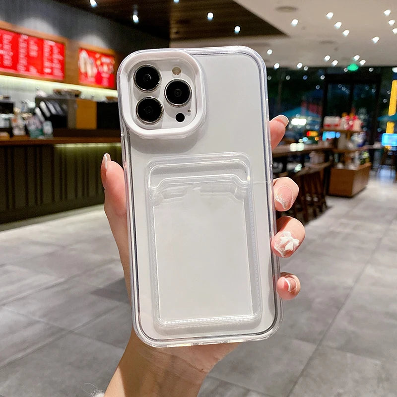 Simple Fashion Card Pocket Bag Colorful Bumper Phone Case For iPhone 16 17 Pro Max 15 14 13 12 11 16 Plus Air Clear Back Cover