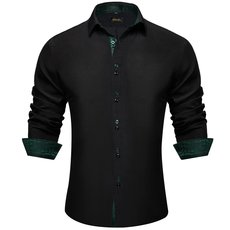 Men's Polyester Cotton Solid Black Shirts Long Sleeve | SAMAG