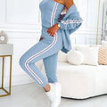 Autumn Three-Piece Set Women's Suit Striped Tape Patch Buttoned Jacket + Tank Top + Pants Sets Lady Sportswear Casual Tracksuits