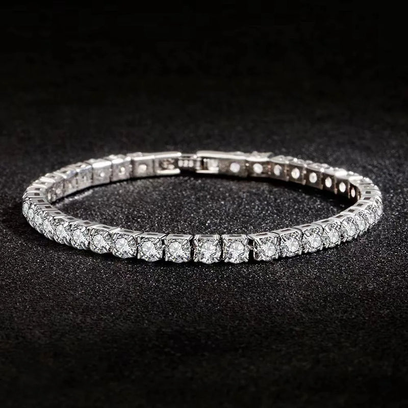 New Exquisite Tennis Bracelet 925 Sterling Silver Hip Hop Trend Gold Color 4MM Women's and Men's Bracelet Crystal Jewelry Gift
