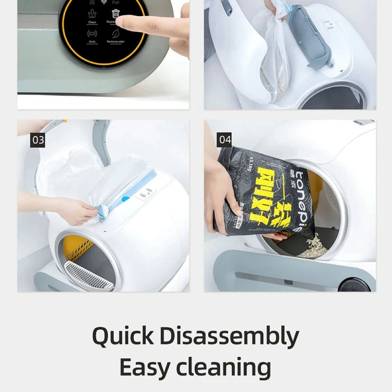 65L Large Space Silent Smart WiFi Cat Litter Box with 9L Trash Automatic Cleaning Fully Enclosed Electric Pet Toilet