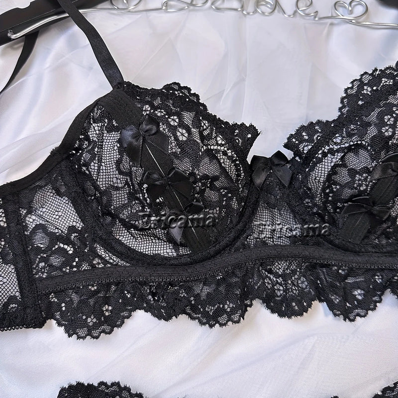 Lingerie Set Transparent Bra Set Hot Erotic Sexy Costumes Solid Color Underwear Seamless Bra Thong Garters Sexy Lingerie Sets