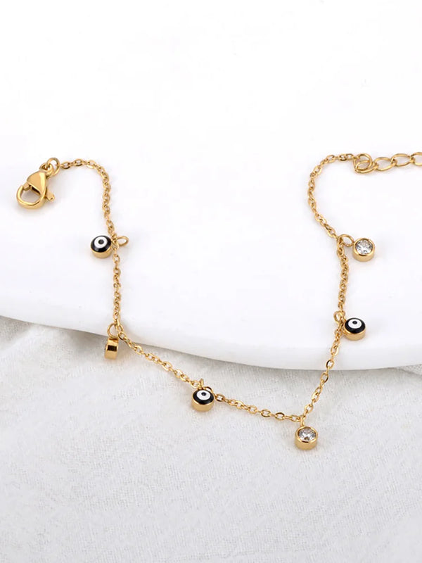 Lokaer Vintage Enamel Blue Eye Charm Bracelets for Women Stainless Steel Cubic Zirconia Chain Bracelet Waterproof Jewelry B24110
