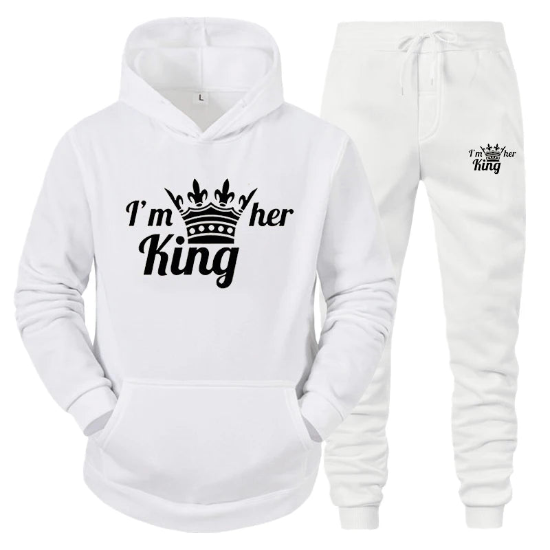 Lover Tracksuit Hoodies Printing QUEEN KING Couple Sweatshirt Plus Size Hooded Clothes Women Two Piece Set - View 12 | SAMAG