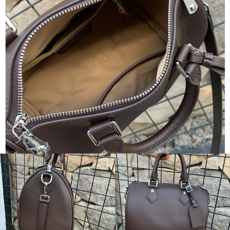 Genuine Grade Leather Women's Shoulder Crossbody Bag Luxury Designer Brand Female Handbag Fashion Soft Cowhide Ladies Boston Bag