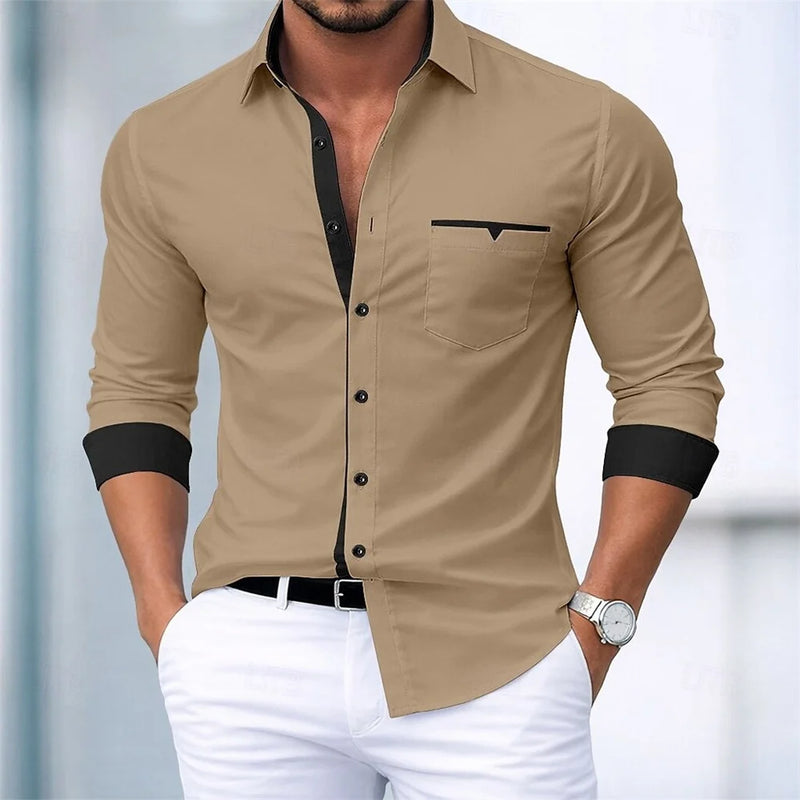 Men's shirt button-up no-iron color block casual everyday | SAMAG