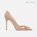 HLTINO Fashion Black Matte Finish High Heels with Buckle Women Classic Pumps Sexy Dress Shoes Party Stilettos for Spring Summer