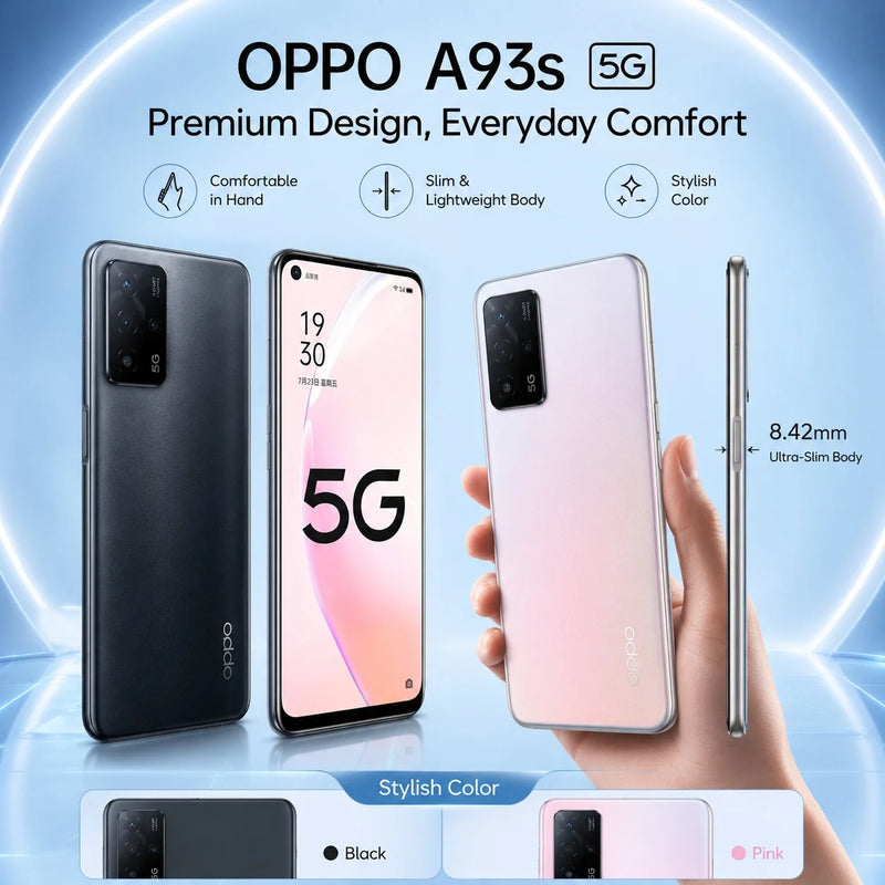2026 new OPPO A93s 5G Smartphone 8GB 256GB Dimensity 700, 6.5" FHD+ 90Hz Display, 48MP Triple Camera, 5000mAh Battery