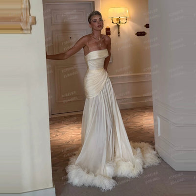 Simple Wedding Dresses A Line Woman's Feathers Sexy | SAMAG