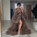 Luxury Maternity Dresses Puffy Tulle Long Women Robe Wedding Bridal Sleepwear Nightwear Front Split BabyShower Gown Photoshoot