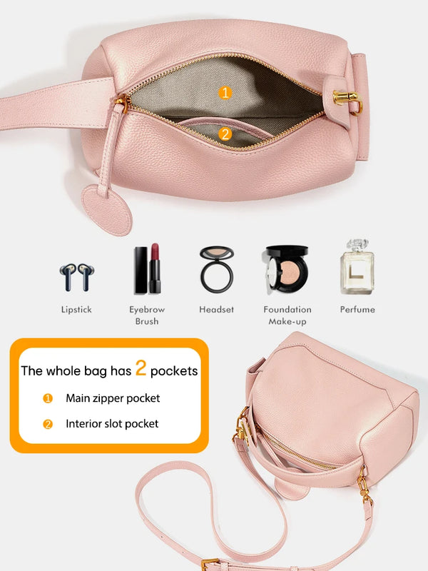 Women Genuine Leather Pillow Bag Designer Metal Hardware Top Handle Ladies Handbag Small Boston Tassel Girls Beige Leather Bag