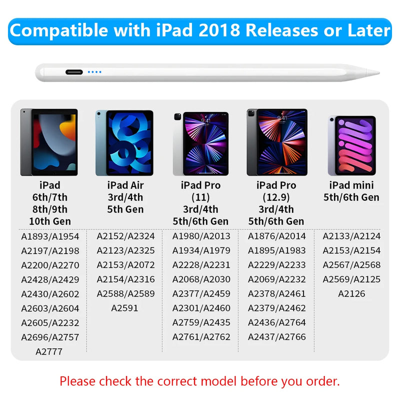 Stylus Pen For Apple Pencil with LED Power Indicators Palm Rejection Touch Pencil for 2025 2022 2021 2020 2019 2018 iPad pencil