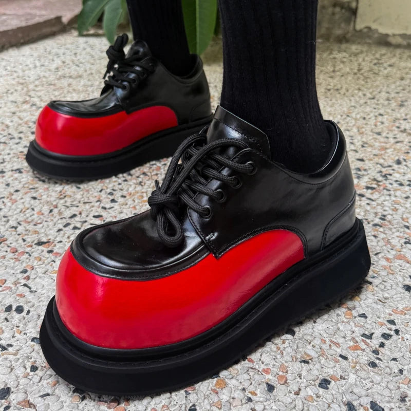Red and Black Wide Version Derby Shoes for Men's Comfort Breathable Dress Shoes European/American Casual Height Increasing Shoes