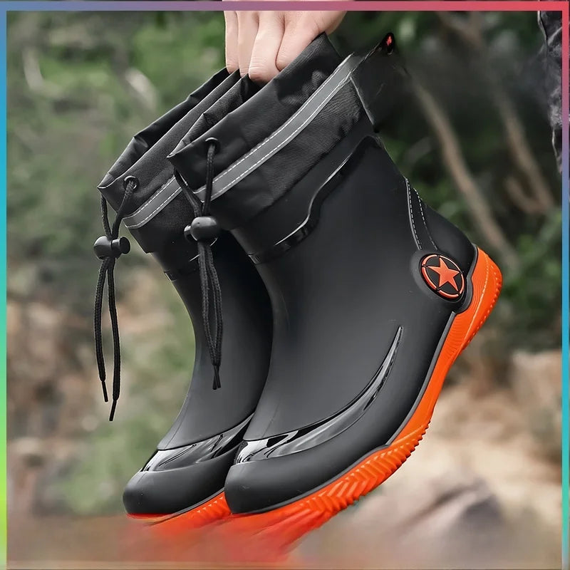 Men's Rain Boots 2026 New Summer Kitchen Work Delivery Rider Slip-Resistant Waterproof Fishing Large Size Water Shoes