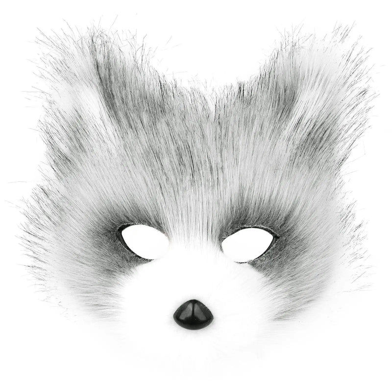Faux Fur Fox Mask Furry Half Face Animal Cat Mask Halloween Cosplay Party Costume