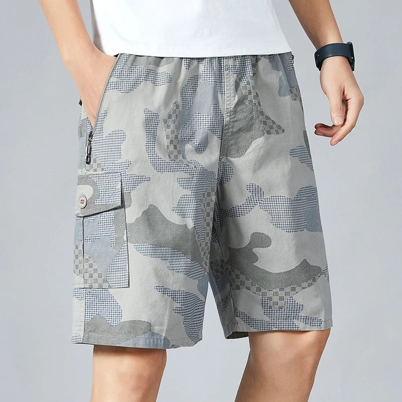 Men's Camo Shorts Elastic Waistband Casual Cargo Hiking | SAMAG