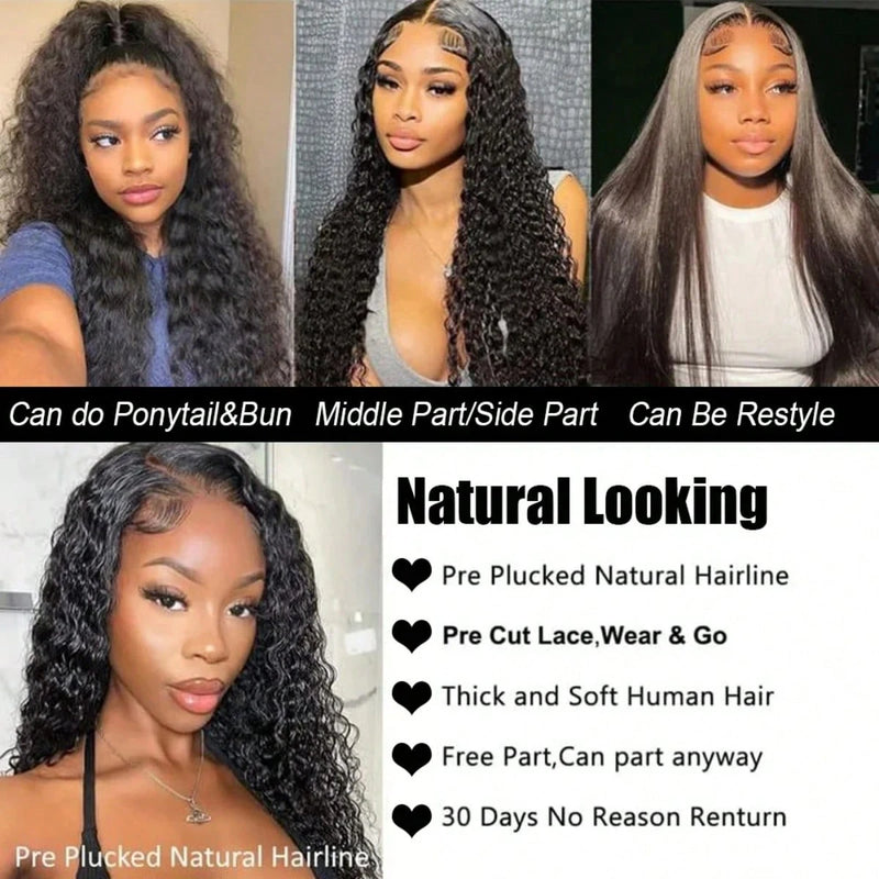 42inch 13x4 13x6 Deep Curly Lace Frontal Wig 250% Density Human Hair Pre Plucked Brazilian Human Hair Wigs For Women