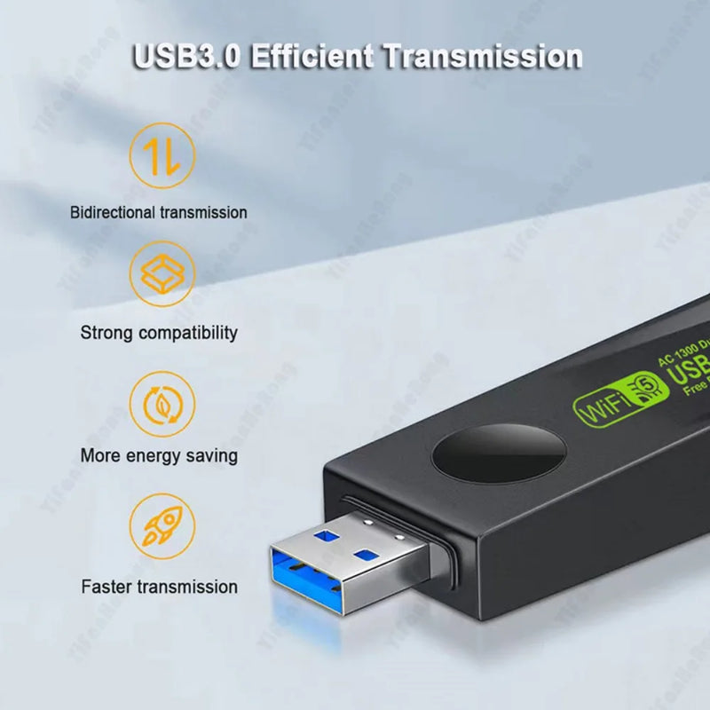 Grwiibeou Wireless USB WiFi Adapter 1300Mbps Dongle Network Card Dual Band 2.4G/5G Receiver for PC Desktop - Visuel 3 | SAMAG