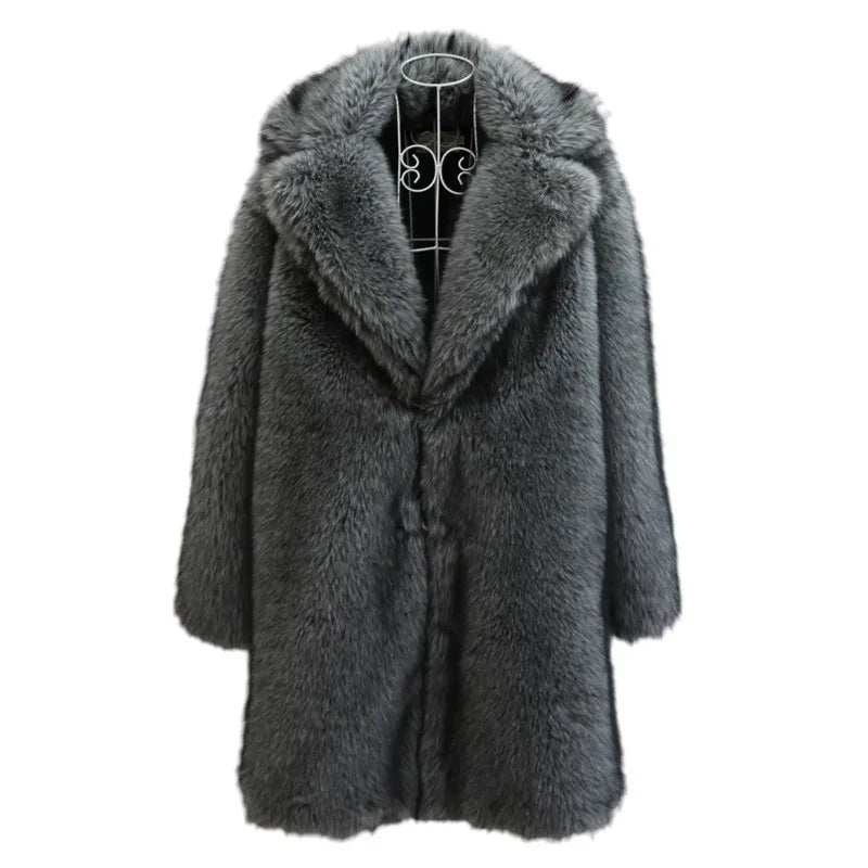 Men's Clothing Fur Coats Faux Fox Fur Long Coats Overcoats Plus Sizes Winter Thickened Warm Mink Fur Windbreakers Jacket Winter