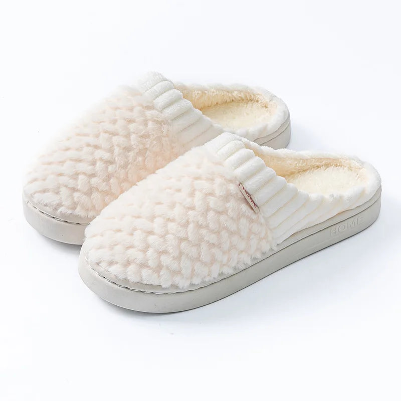 Faux Rabbit Fur Slippers for Women & Men - Plush Winter House Shoes with Thick Sole, Cloud Comfort Couple Slides for Indoor Home