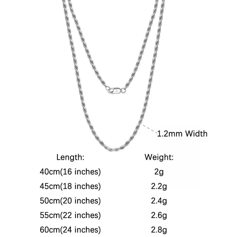 ORSA JEWELS Genuine 925 Sterling Silver Rope Chain Necklace Unisex 1mm 2mm 3mm Italian Twist Rope Chain Choker Gift 40-60cm SC29