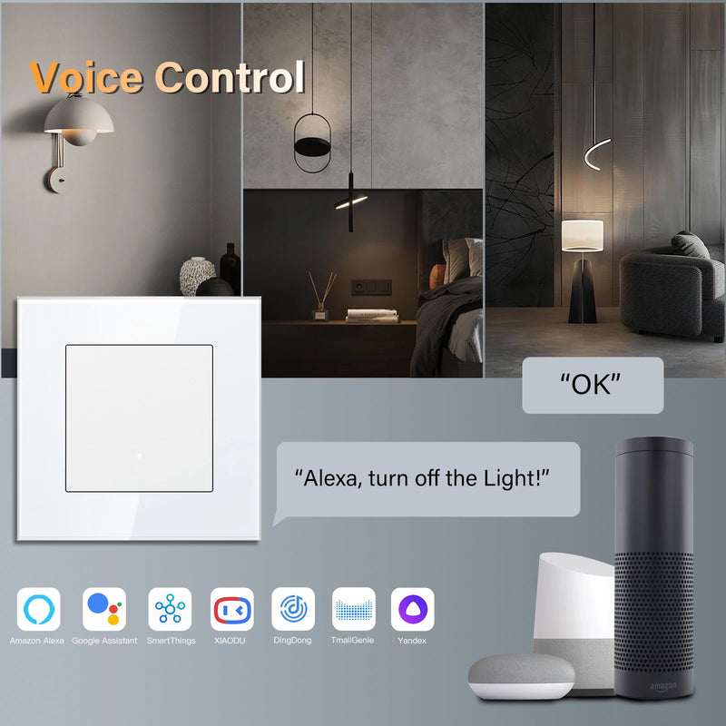 BSEED WIFI Light Switch 1/2/3/4Gang 2Way Smart Click Button Switch Glass Panel White LED Indicator Tuya Smart Life Alexa Control