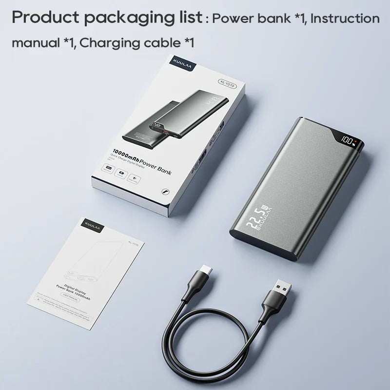 KUULAA Power Bank 10000mAh Portable Charger PowerBank 22.5W Fast Charging External Battery For iPhone17 16 14 Xiaomi poweer bank