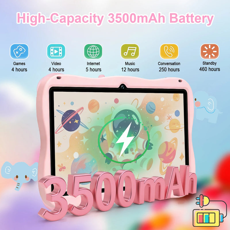 7 Inch Kids Tablet Android 14, 4GB RAM 64GB ROM, WiFi Bluetooth Type-C Port with Protective Case Gift for Children