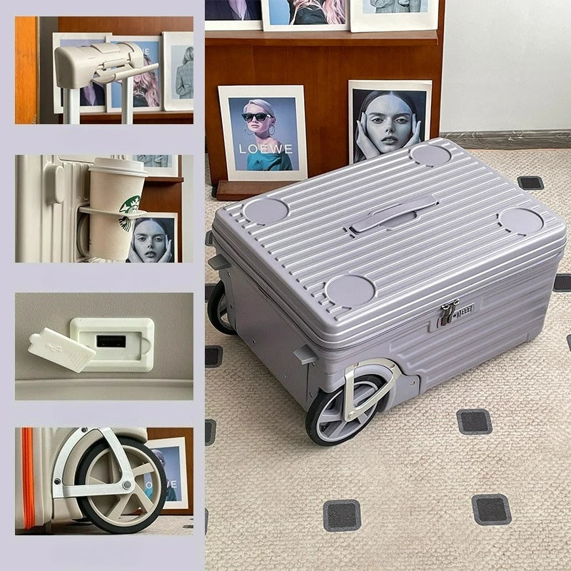 Side Opening Luggage Compartment with Oversized Wheels Large Capacity Travel Suitcase Travel Suitcase on Wheels
