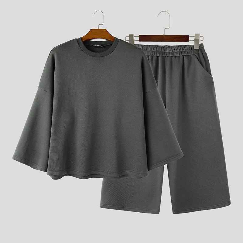 INCERUN Men's Sets Solid Color Oversize 3/4 Sleeve T Shirt Pants Two Piece Streetwear Stylish Casual - View 8 | SAMAG