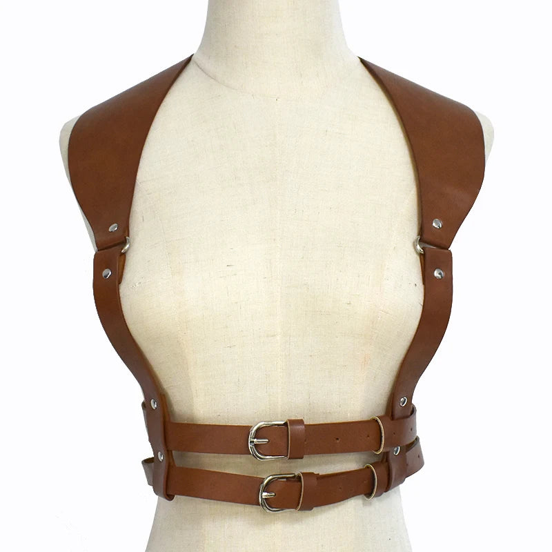 1Pc Women Fashion Punk Harness Belts Harajuku PU Leather Chest  Belt Suspenders for Gothic Waistband Clothing Accessories