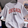 Chicago Usa Letter Printing T-Shirt Women Cotton Summer Short Sleeve Tops Comfortable Soft O-Neck T Shirt Casual Womans Clothes
