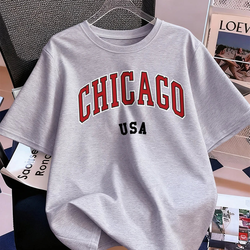 Chicago Usa Letter Printing T-Shirt Women Cotton Summer Short Sleeve Tops Comfortable Soft O-Neck T Shirt Casual Womans Clothes