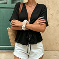 Women V Neck Flare Short Sleeve Shirt Lightweight - View 6 | SAMAG