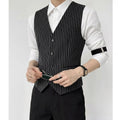Classic Striped Suit Vest for Men V-neck Bar KTV Bartender Vest Slim Fit Casual Business Wedding Groom Social Uniform Waistcoat