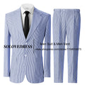 Men's Seersucker Striped Suits 2 Piece Slim Fit Summer Casual Pinstripe Suit for Men Wedding Grooms Blazer Jacket Pants Sets