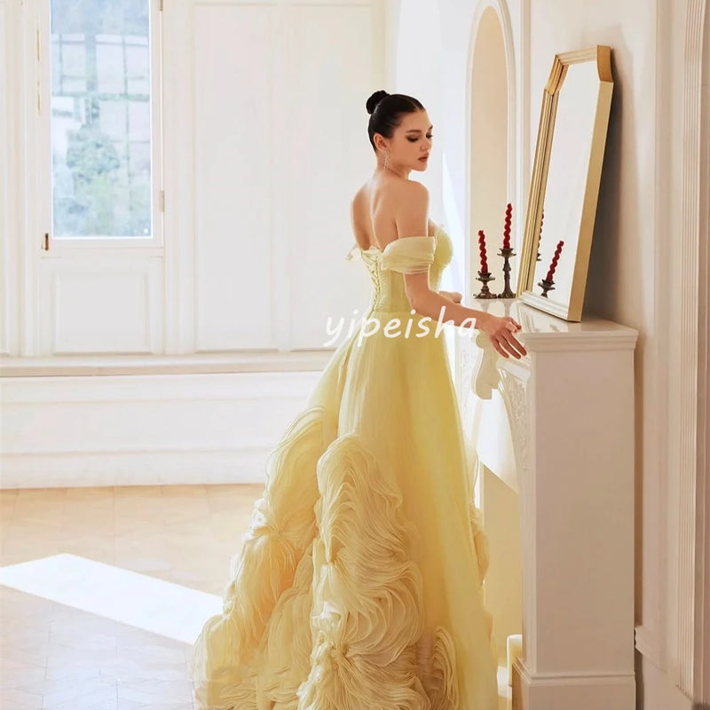 Customized Classic Organza Ruched A-line Off-the-shoulder | SAMAG