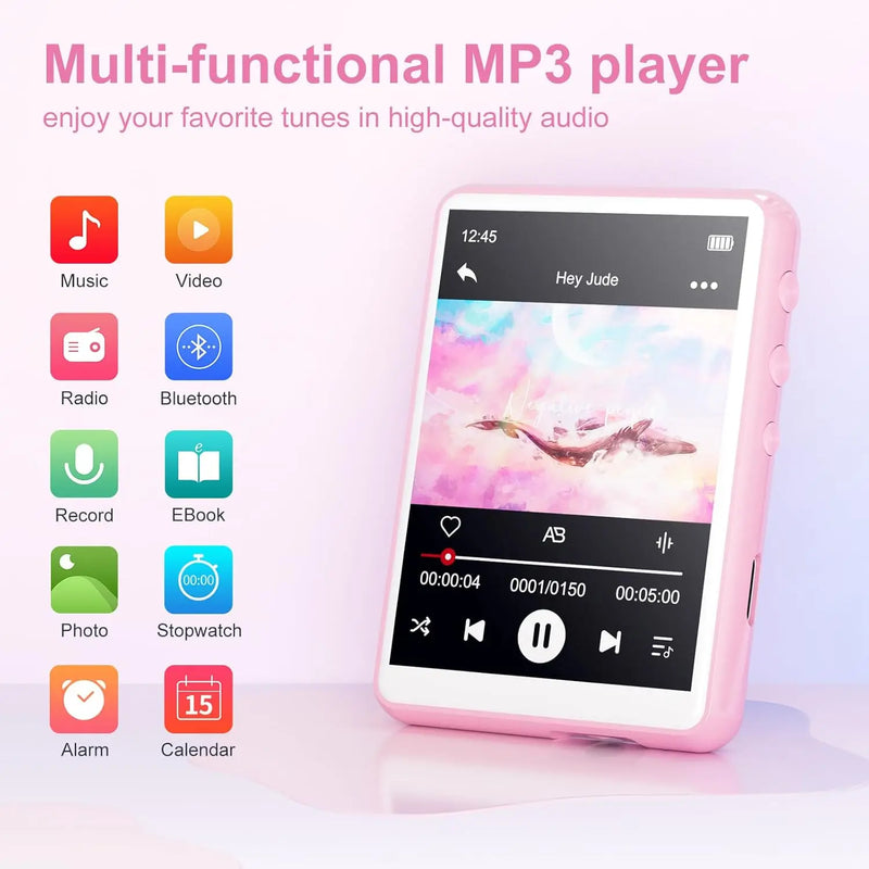 MECHEN 64GB MP3 Player Bluetooth 5.3 with 2.4" Full Touch Screen，Portable Digital Music Player with Speaker，FM Radio, Line Recor