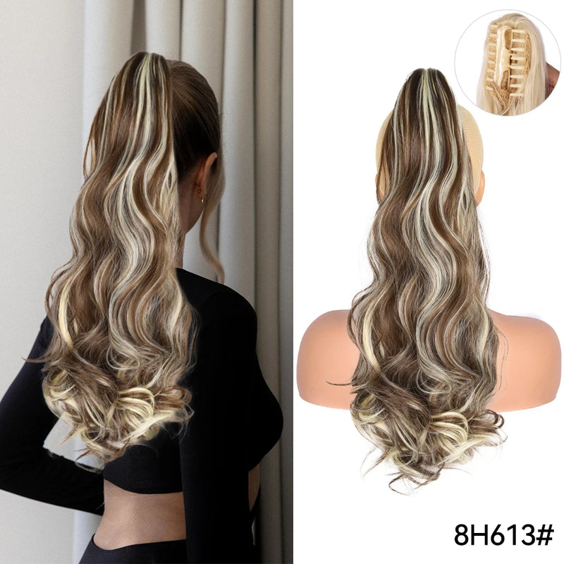 Synthetic Claw Clip On Ponytail Extension 22Inch Long Straight Wavy Ponytail Hair Ponytail With Claw Clip On Ponytail For Women