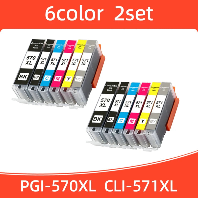 1SET 570 571 PGI-570 CLI-571 Ink Cartridge Compatible For Canon PIXMA MG5750  MG5751 MG5752 MG6850 TS6050  TS5050 TS5051 Printer