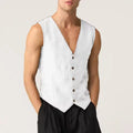 Linen Casual Men's Vest Cool Sleeveless Male Summer Single Breasted Suit Vests V Neck Vintage Jacket for Men Waistcoat