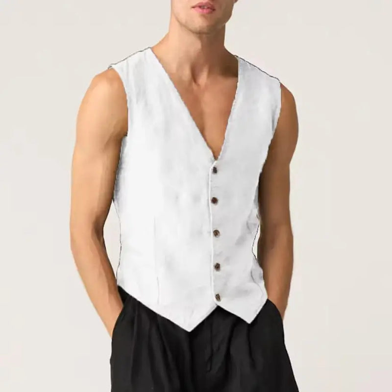 Linen Casual Men's Vest Cool Sleeveless Male Summer Single Breasted Suit Vests V Neck Vintage Jacket for Men Waistcoat