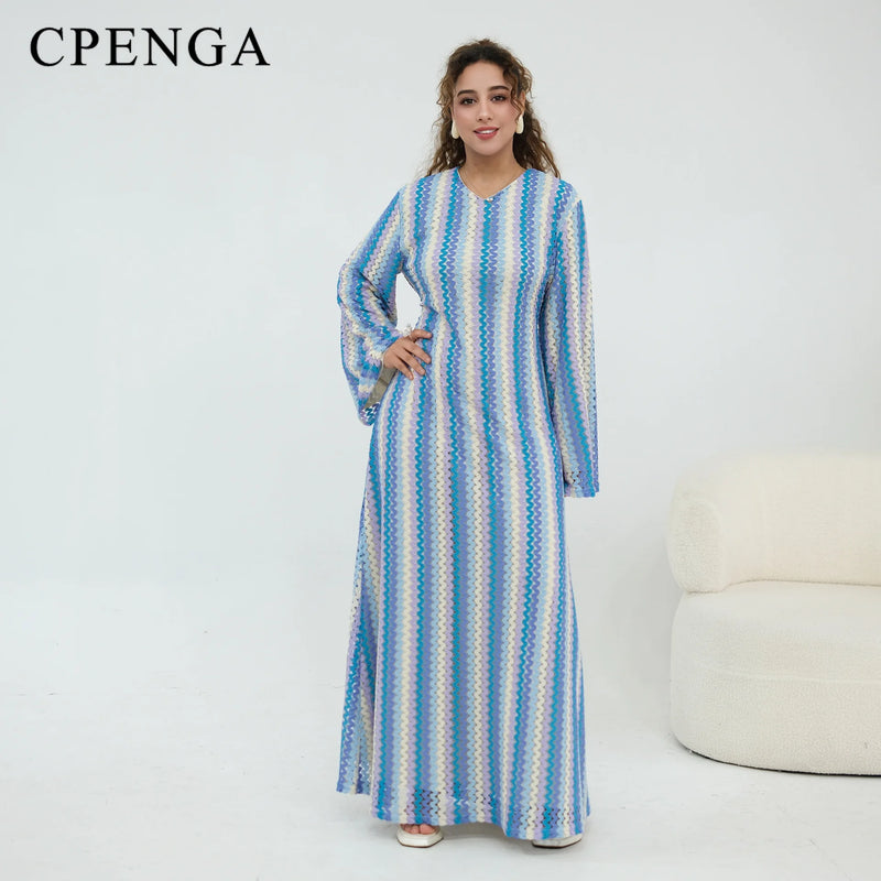 2 Layer Dubai Abaya Muslim Woman Dress Chevron Loose | SAMAG