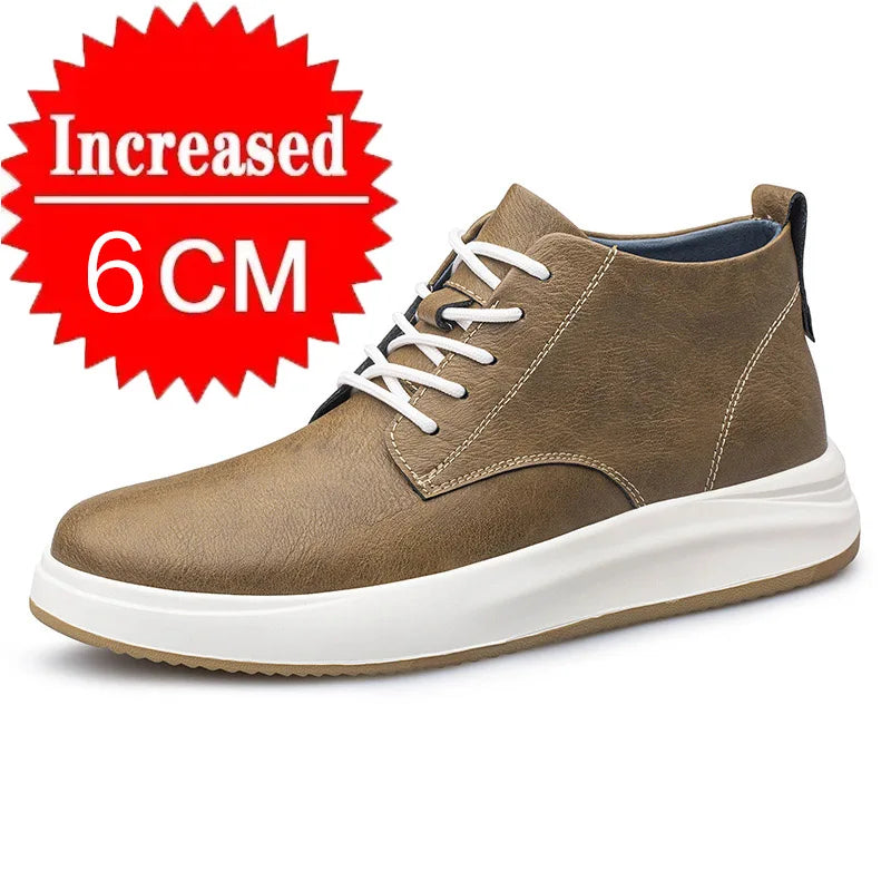 Men's genuine leather casual sports shoes new elevator shoes 8cm 6cm invisible height-enhancing shoes Men's elite sneakers