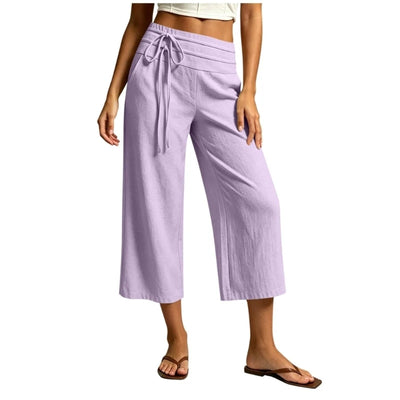 77HE Pants for Women Casual Loose Elastic Waist Crop Lightweight Capris Trendy Beach Vacation | SAMAG