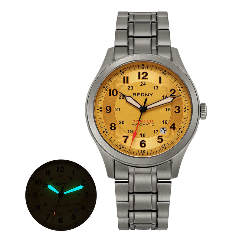 BERNY Titanium Automatic Men's Field Watches Date Sapphire Super Luminous Sports Easy Read Outdoor 10ATM Mechanical Watch