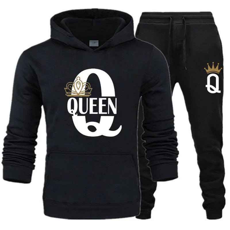 Autumn and Winter Men's and Women's Sweater Set KING QUEEN Loose Relaxed Hooded Print Couple - View 8 | SAMAG