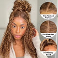360 Full Lace Wig Human Hair Pre Plucked HD Invisible Drawstring Brazilian Skinlike Pre Cut Transparent Lace Highlight Deep Wave Frontal Wig For Women